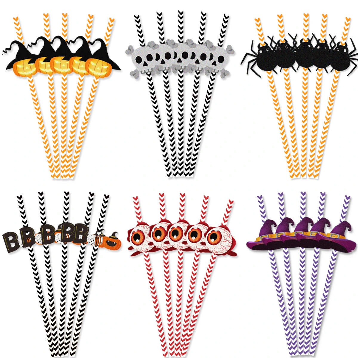 72pcs Halloween Straws Halloween Party Beverage Straws Drinks Straws Paper Straws