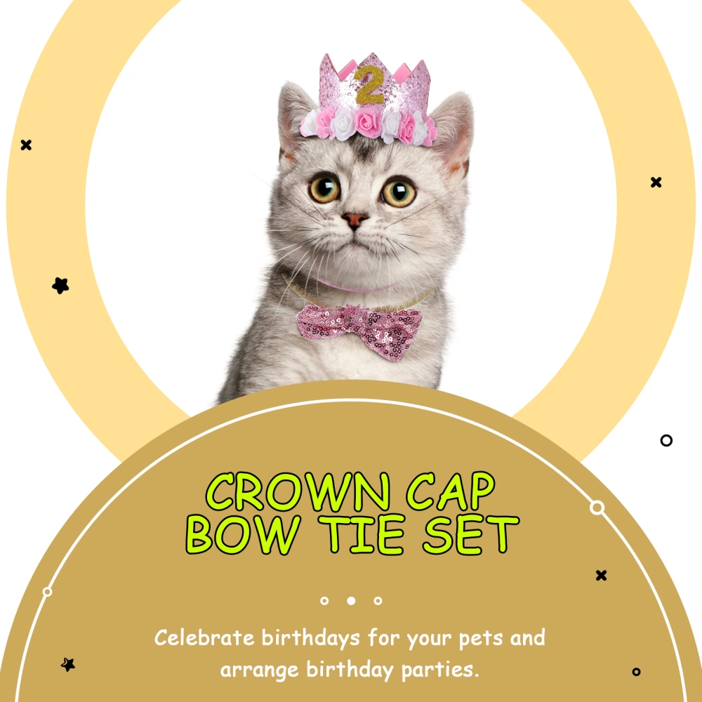 1 Set Dog Birthday Party Accessories Supply Chic Bow Tie Crown Hat Decoration