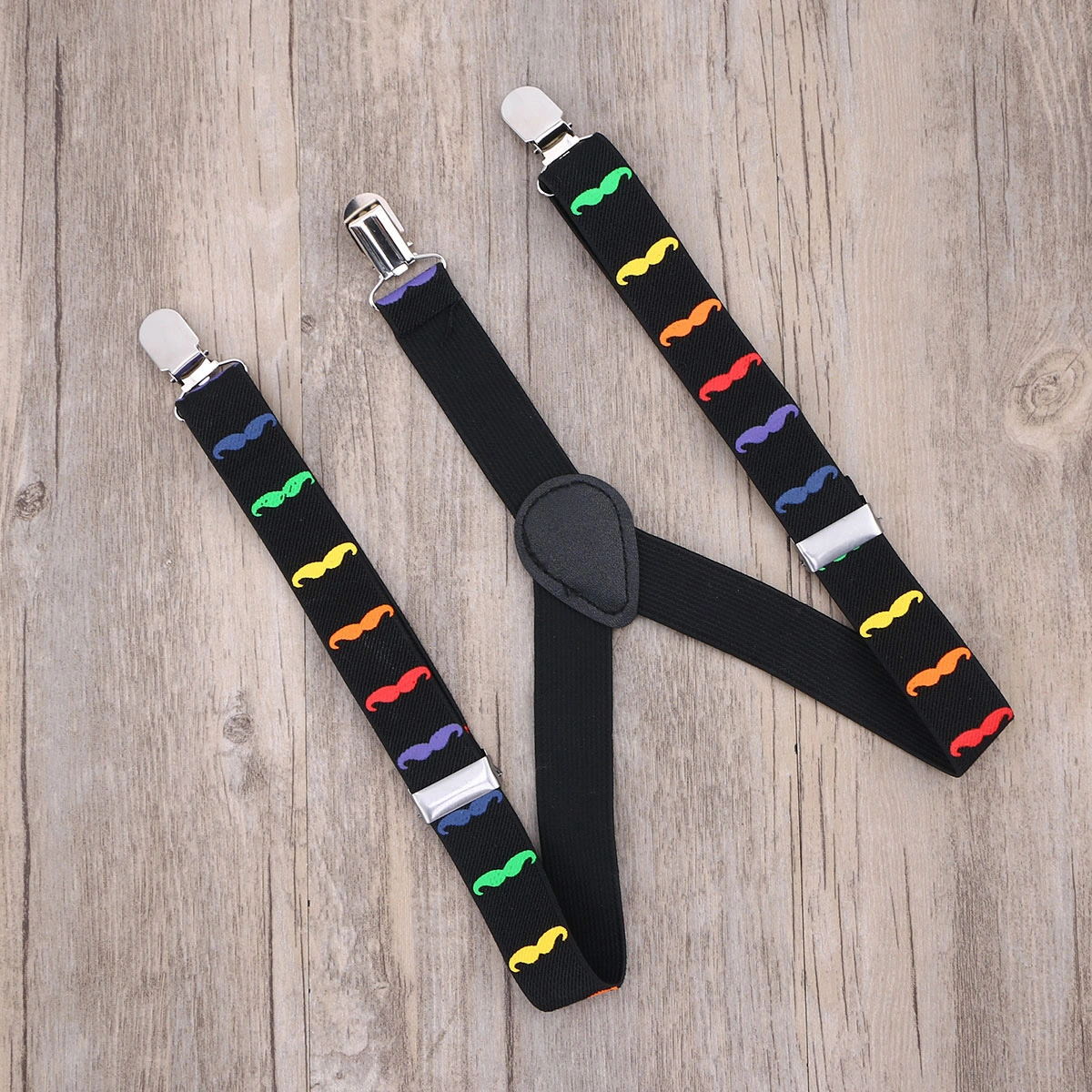 1pc Beards Pattern Suspenders Y-shape Elatic Belt Strap Braces 3 Clip Buckle Suspenders for Children Kids (Black with Colorful Beard)