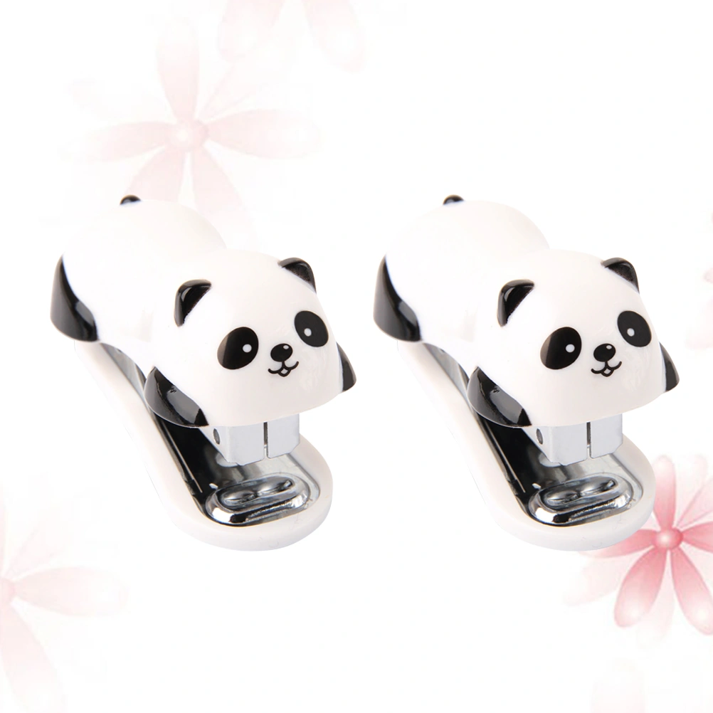2pcs Mini Portable Stapler Cartoon Bear Manual Stapling Machine Stationery Book Binding Machine for School Office Supplies