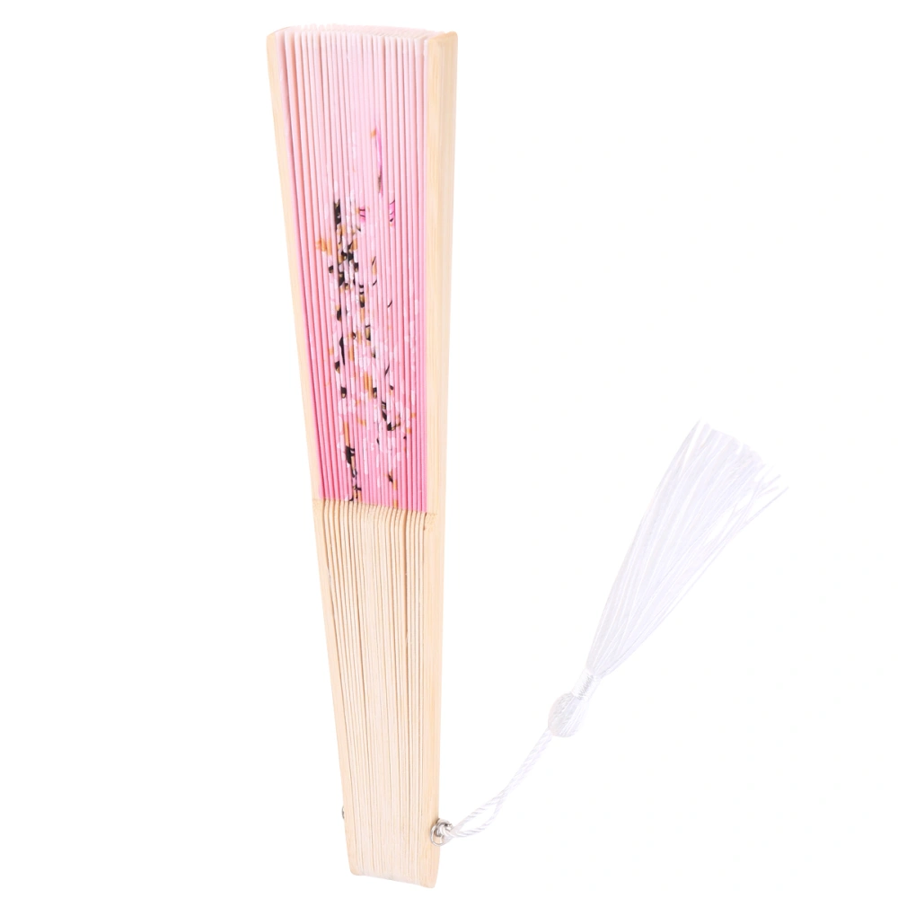 Japanese Style Folding Fan Handheld Fan Craft Dancing Performance Folding Fan (Pink Background Plum)