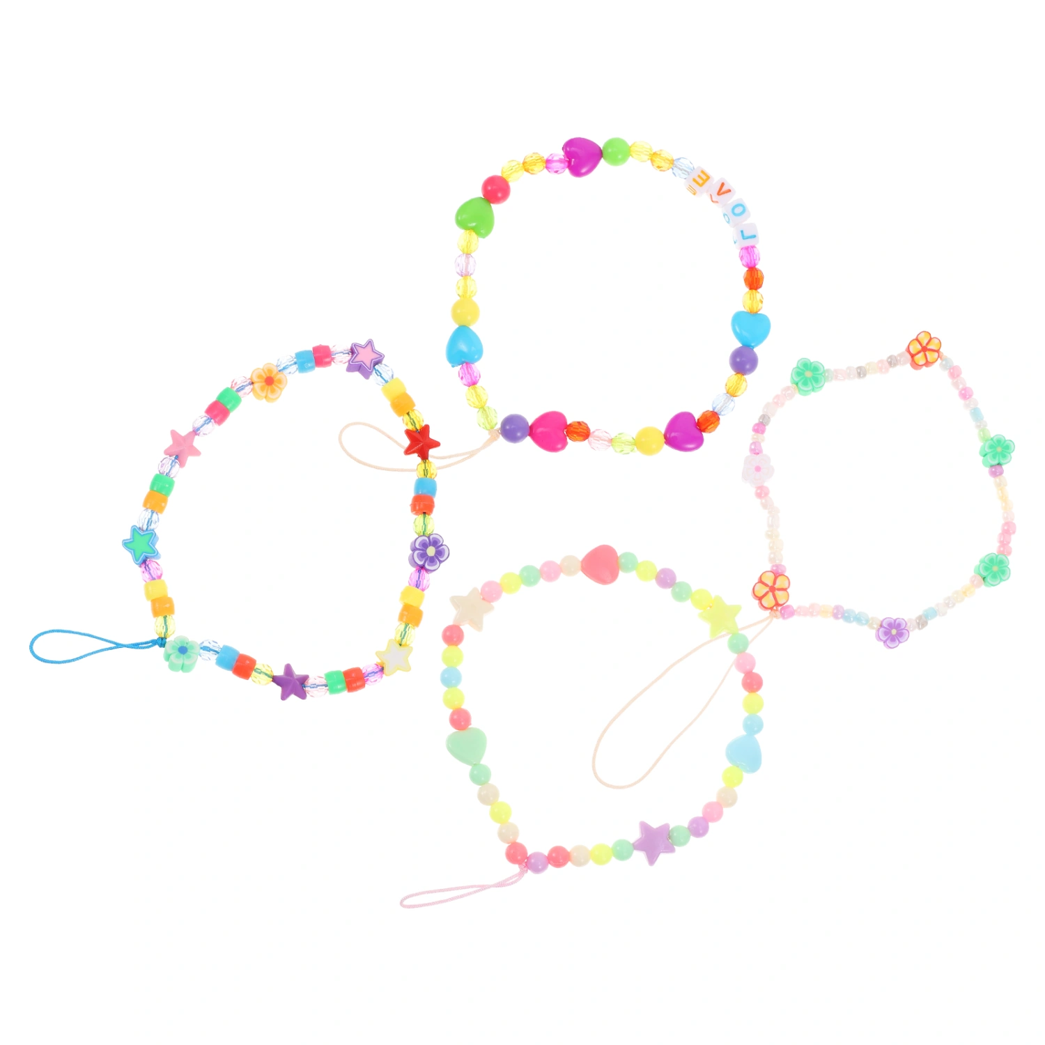 4pcs Colorful Acrylic Mobile Phone Wrist Strap Cell Phone Hanging Ropes