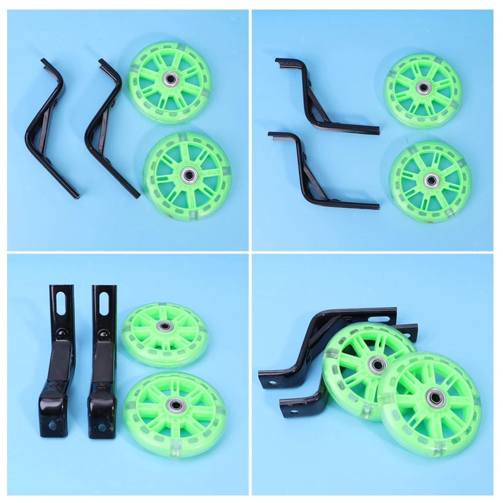 2 Pcs Light Flashing Mute Children Bike Auxiliary Wheel Accessories with 12 Inch Bracket (Green)