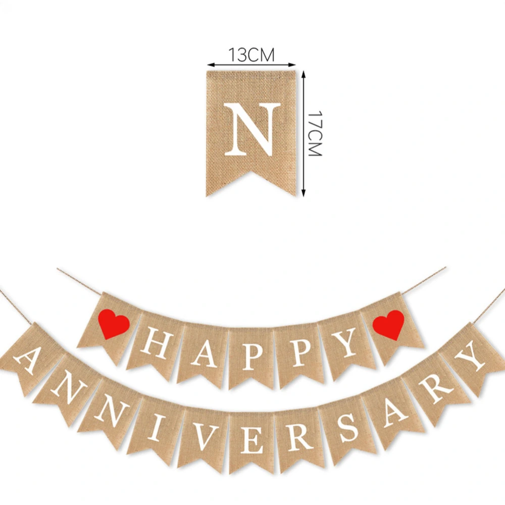 Red Heart Printing Banner Happy Anniversary Letter Garland Linen Bunting Fish Tail Burlap Flag Party Layout Supplies