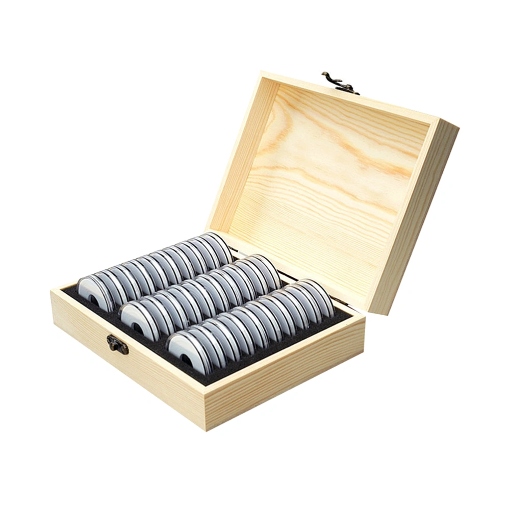 30 Slots Commemorative Coin Box Delicate Wooden  Protective Box Coin Collection Case for 17/22/27/32/37mm Coin