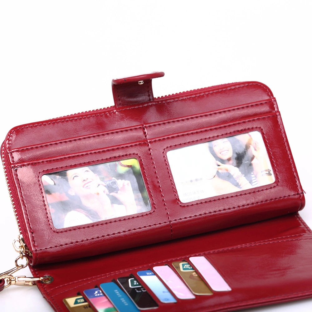 1pc Female Zipper Handbag Press Buckle Wallet Credit Holder PU Leather Coin Purse for Home Outdoor Claret