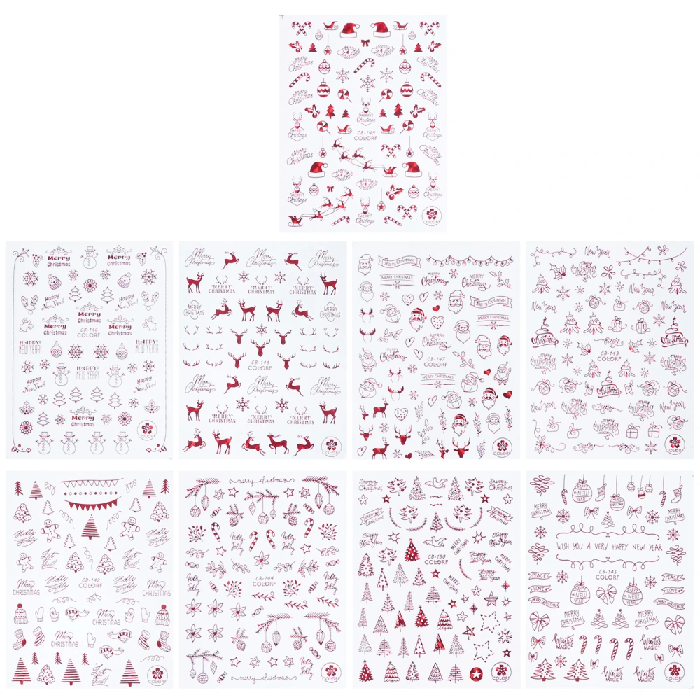 9 Sheets Christmas Manicures Stickers Mix Nail Art Decals Manicure Accessories