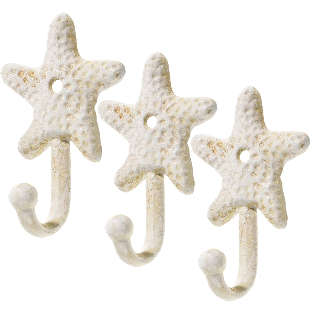 3 Pcs Decorative Wall Hooks Sea Star Shape Single Prong Hangers Hooks Nautical Style Wall Decorations for Bedroom Kitchen Bathroom