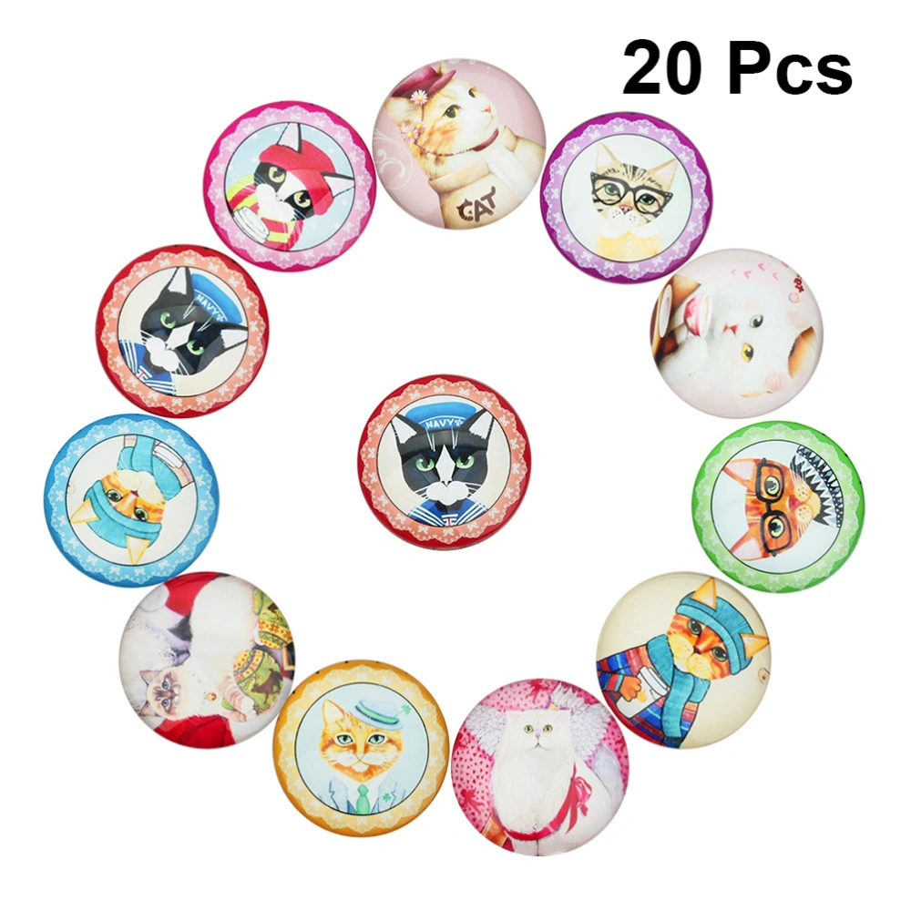 20PCS 10MM DIY Sticker Cartoon Cats Pattern Glass Refrigerator Patches Decoration (Mixed Color)