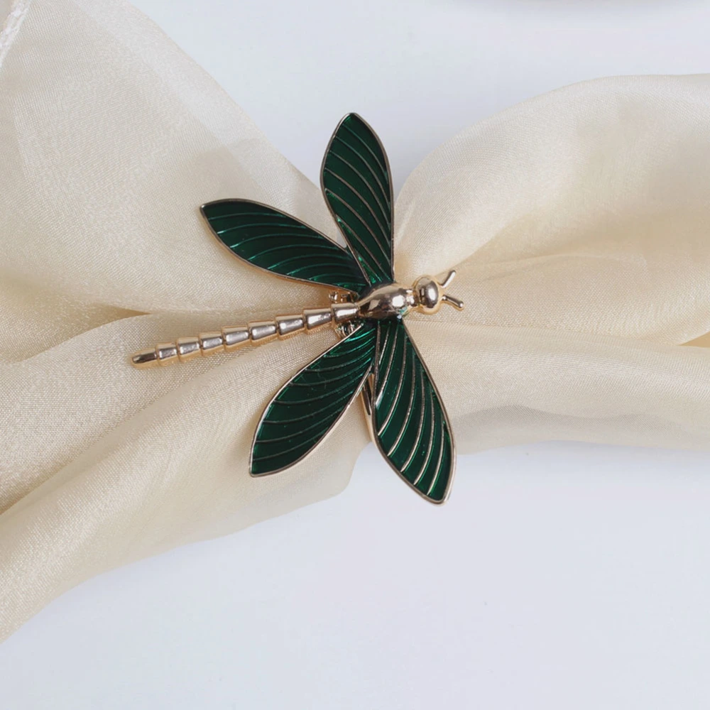 1Pc Chic Dragonfly Shaped Napkin Ring Alloy Dinner Napkin Buckle Decor (Green)