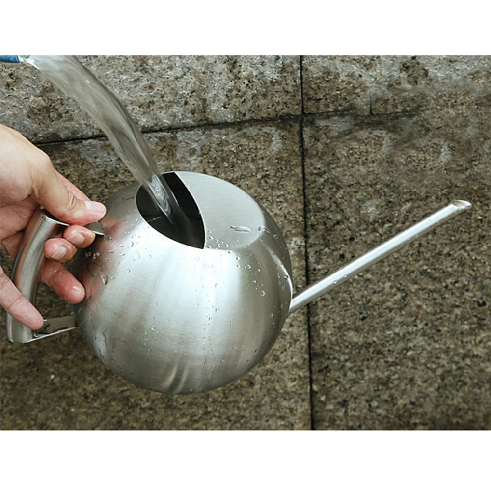 Stainless Steel Watering Kettle Spherical Watering Can Flower Gardening Tool Long Mouth Succulent Watering Device 1000ML (Silver)