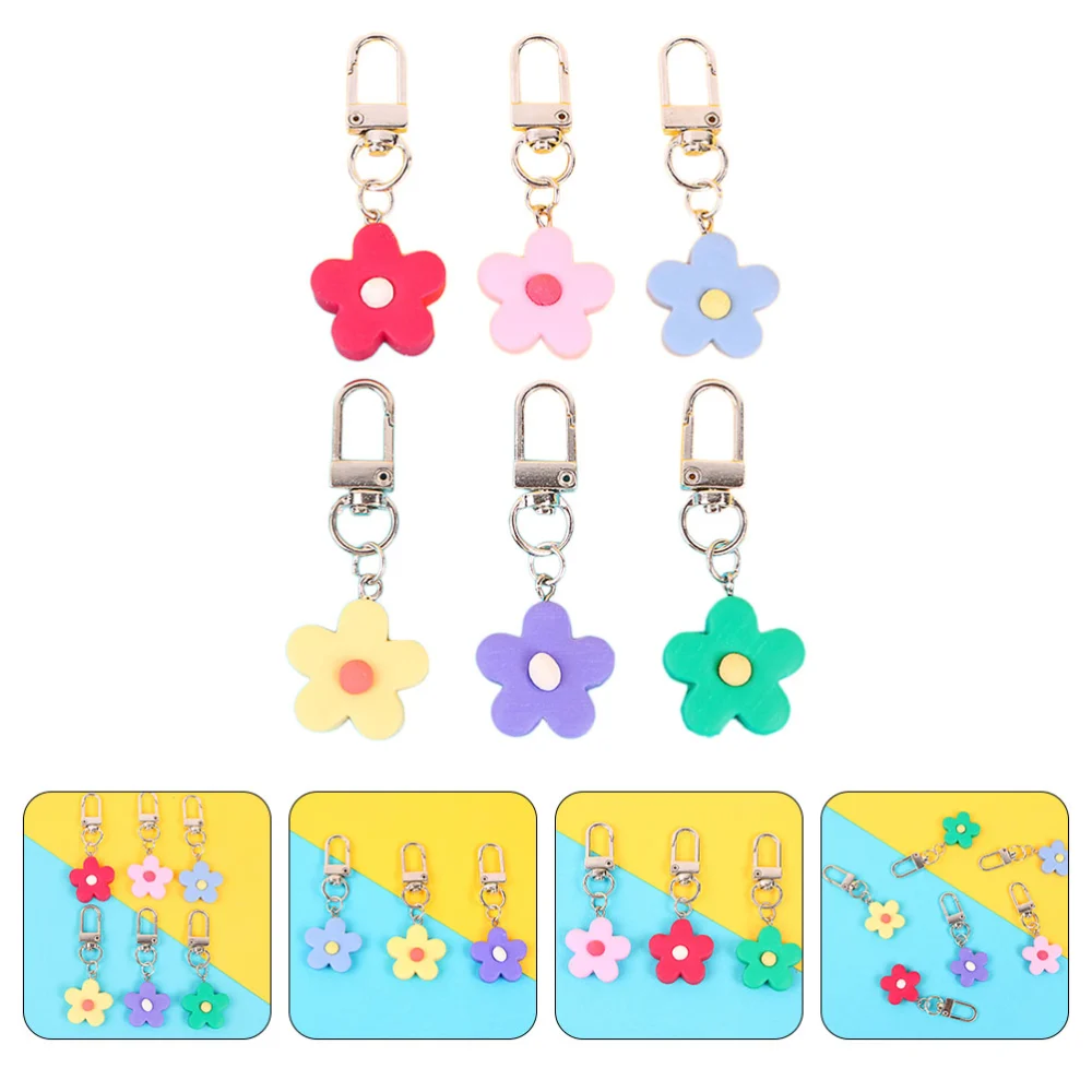 6pcs Flower Design Pendants Flower Key Ring Pendants Bag Hanging Decorations