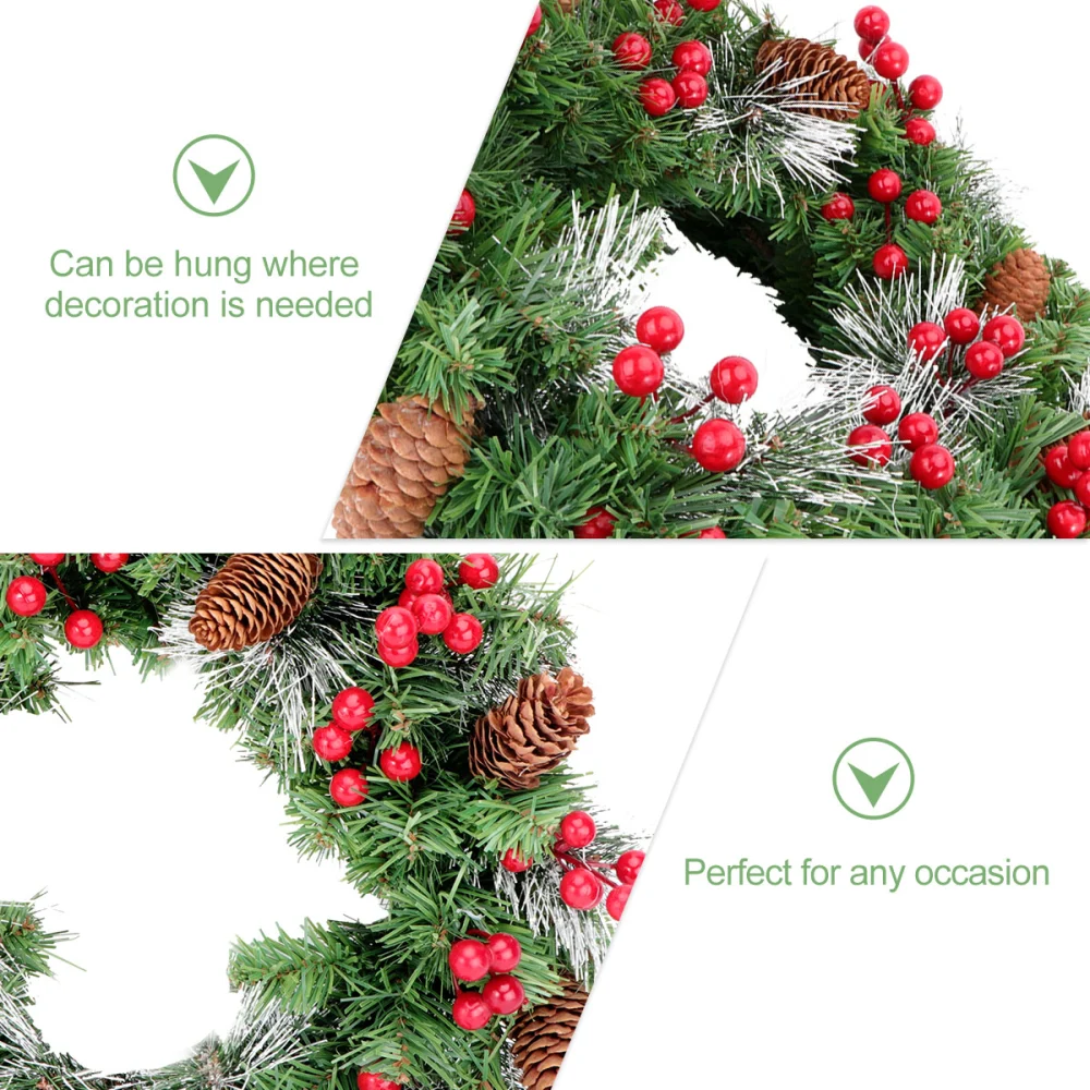 1Pc Christmas Wreath Pine Cone Hanging Pendant Door Decorative Garland (Green)