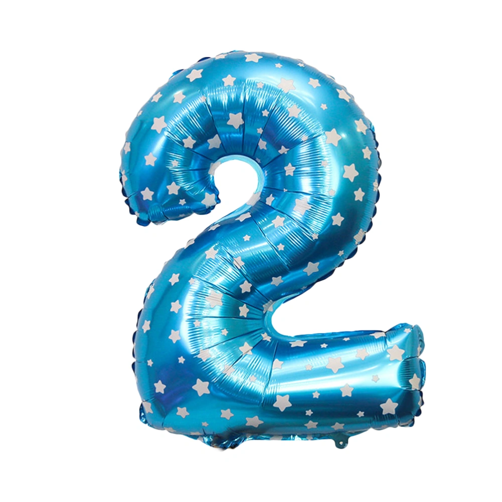 32 Inch Aluminium Foil Digital Balloons Number Balloons Party Supplies for Birthday Wedding Anniversary Decoration (Blue Printing Number 2)