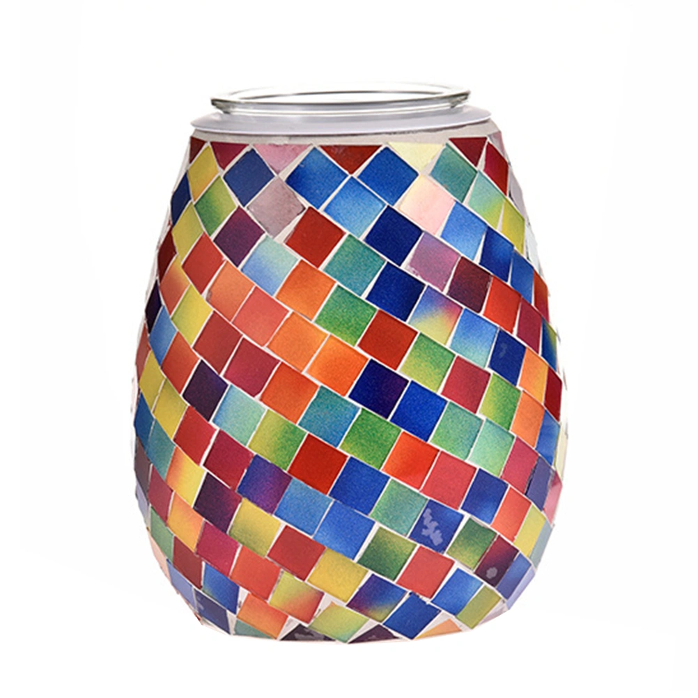 1PC Mosaic Pattern Fragrance Lamp Glass Aroma Diffuser Scented Candle Holder Electric Essential Oil Burner with UK Plug Colorful
