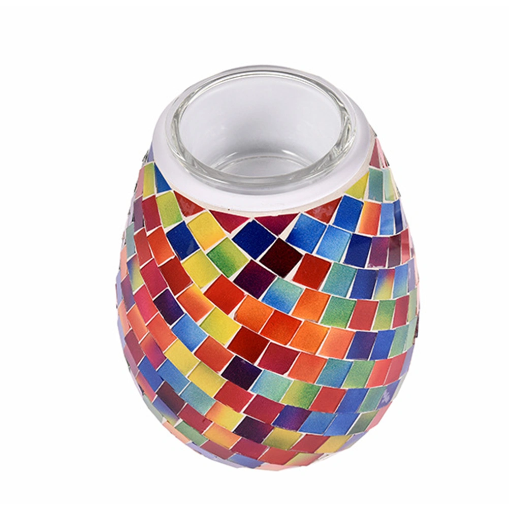 1PC Mosaic Pattern Fragrance Lamp Glass Aroma Diffuser Scented Candle Holder Electric Essential Oil Burner with UK Plug Colorful
