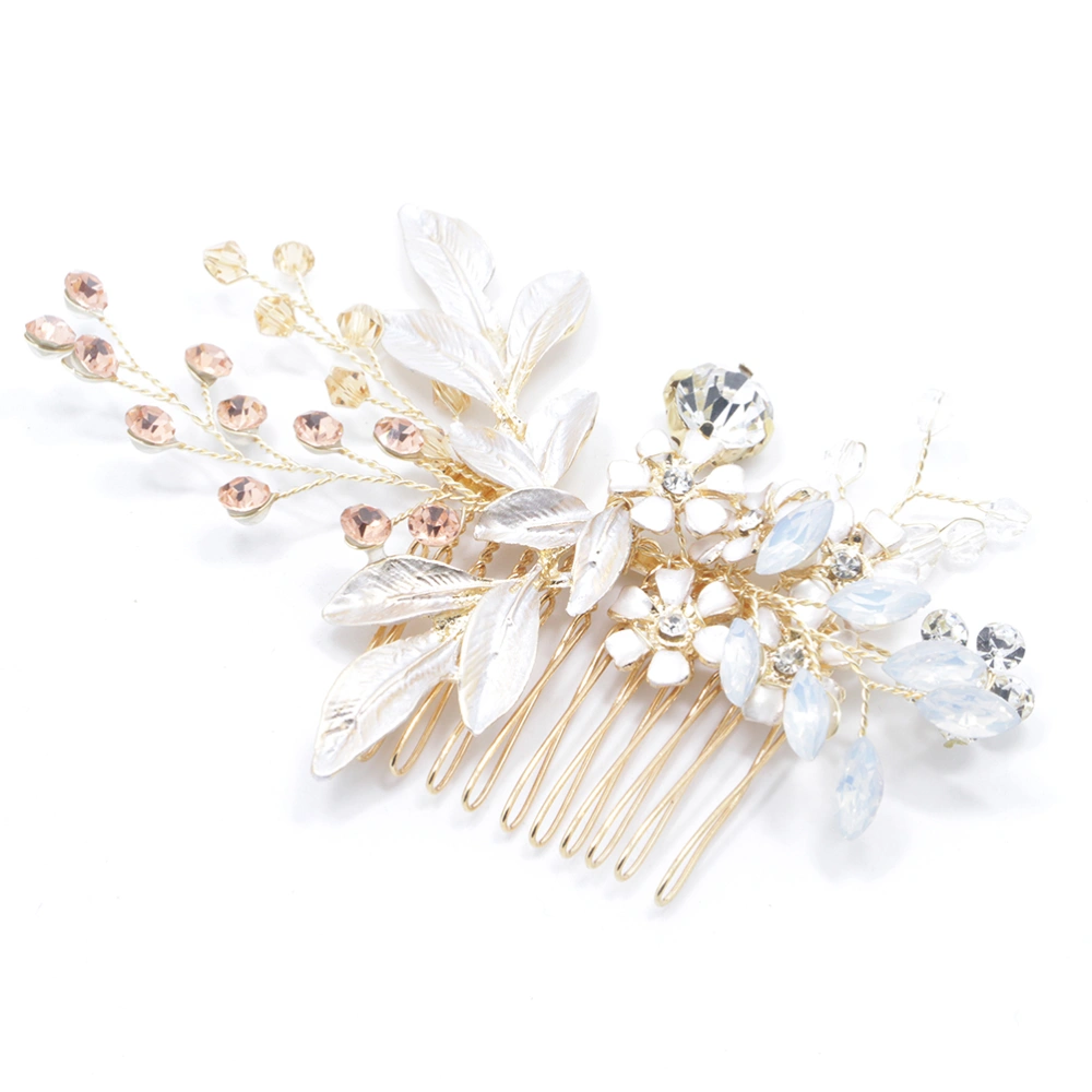 Fashion Hair Comb Crystals Headdress Alloy Rhinestone Bridal Hair Accessories Hair Decoration (Golden)