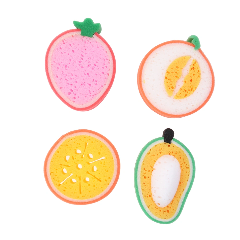 4pcs Creative Cartoon Shower Clean Sponge Fruit Bath Cotton Child Shower Bath Sponge (Hami Melo, Strawberry, Orange and Mango)