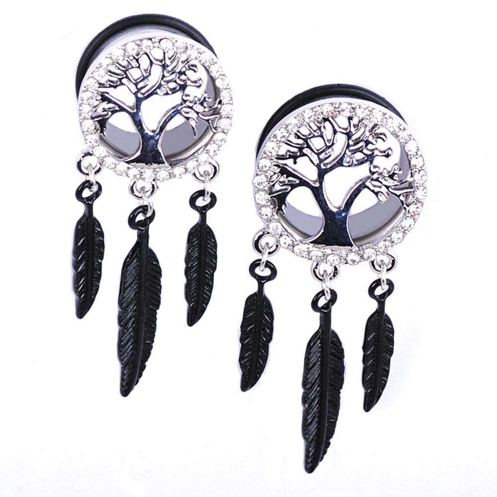 2pcs Tree Pattern Auricle Puncture Ear Expansions Alloy Ear Tunnel Plugs Ear Gauges Expanders Body Piercing Jewelry (8mm)