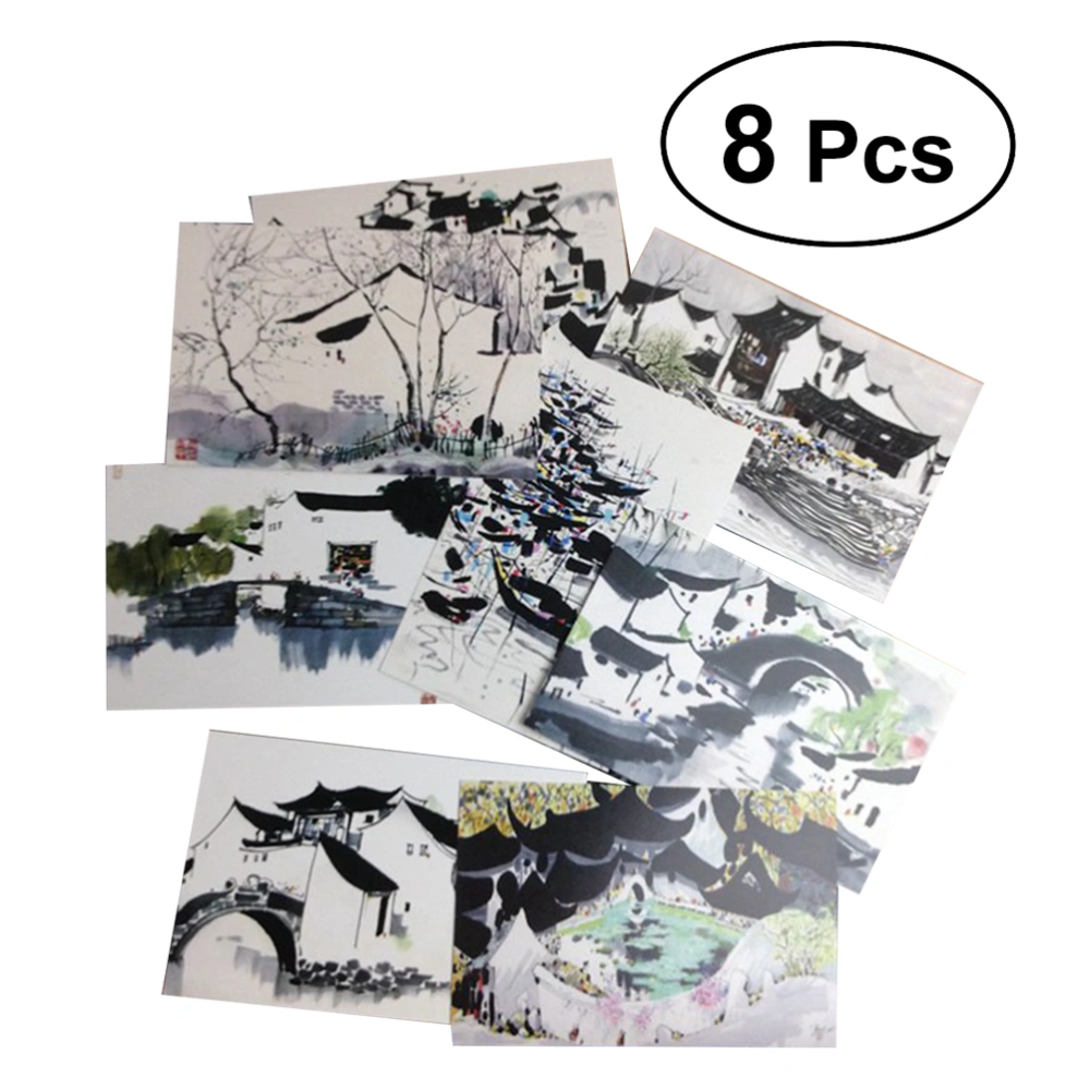 8Pcs Traditional Chinese Architecture Postcards 300GSM White Cardboard Greeting Gift - Chinese Scenery and Courtyard Imagery