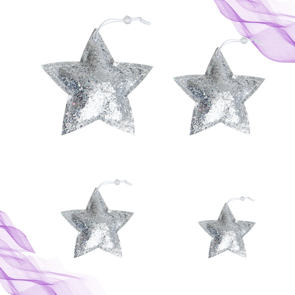 4 in 1 Christmas Glitter Star Hanging Decorations Set Christmas Pendant Festive Hanging Adornment (Silver)