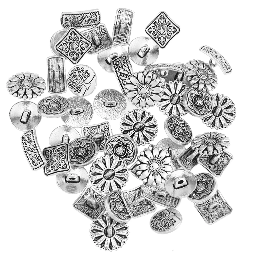 60pcs Vintage Buttons Flower Patterns Engraved Button for DIY Crafts Decorations