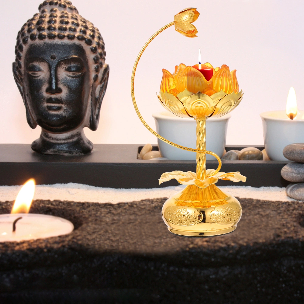 Delicate Lotus-shaped Candle Holder Buddha Hall Butter Lamp Holder Candlestick Golden