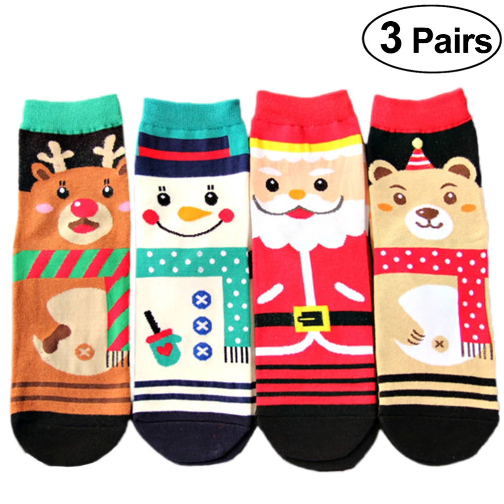 3Pairs Women Christmas Socks Cartoon Autumn Winter Stylish Middle Socks Christmas Old Man Snowman Festival Holiday Socks - Free Size (Random Style and Color)