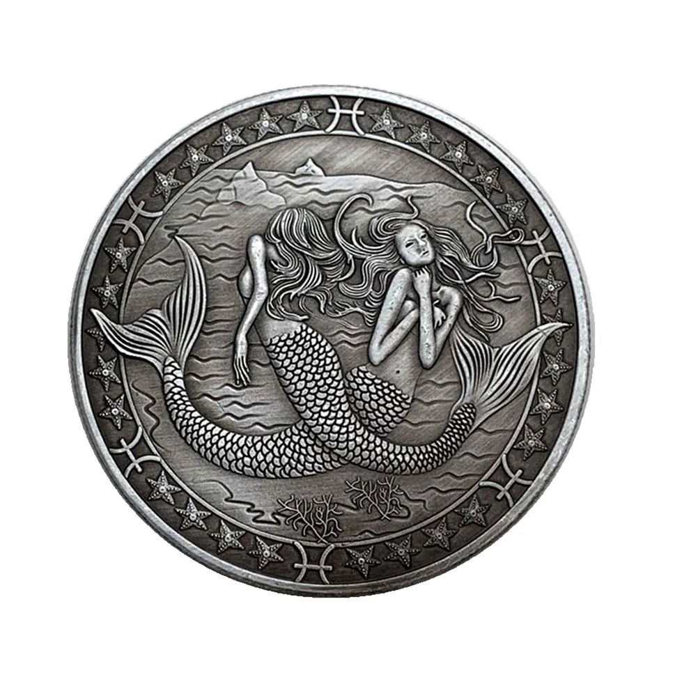 Vintage Twelve Constellations Commemorative Coin Stereoscopic Embossment Metal Coin Souvenir Gift Crafts (Pisces)