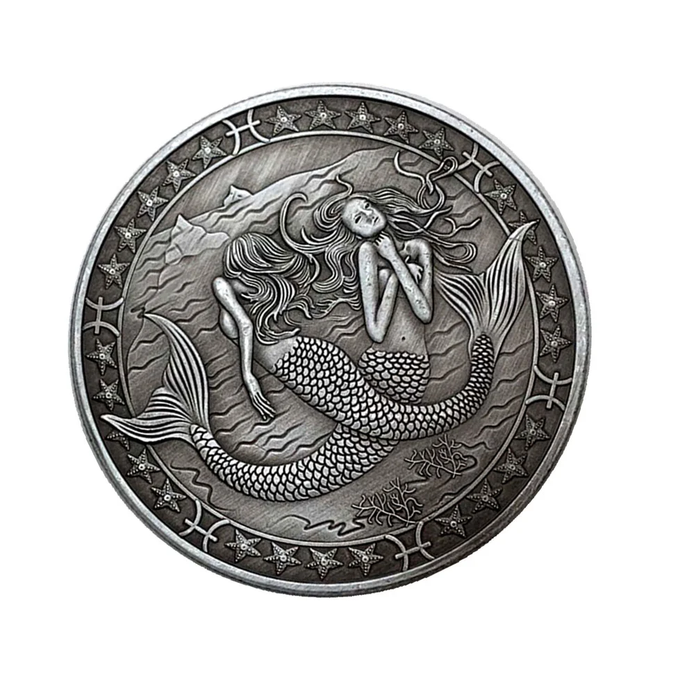 Vintage Twelve Constellations Commemorative Coin Stereoscopic Embossment Metal Coin Souvenir Gift Crafts (Pisces)