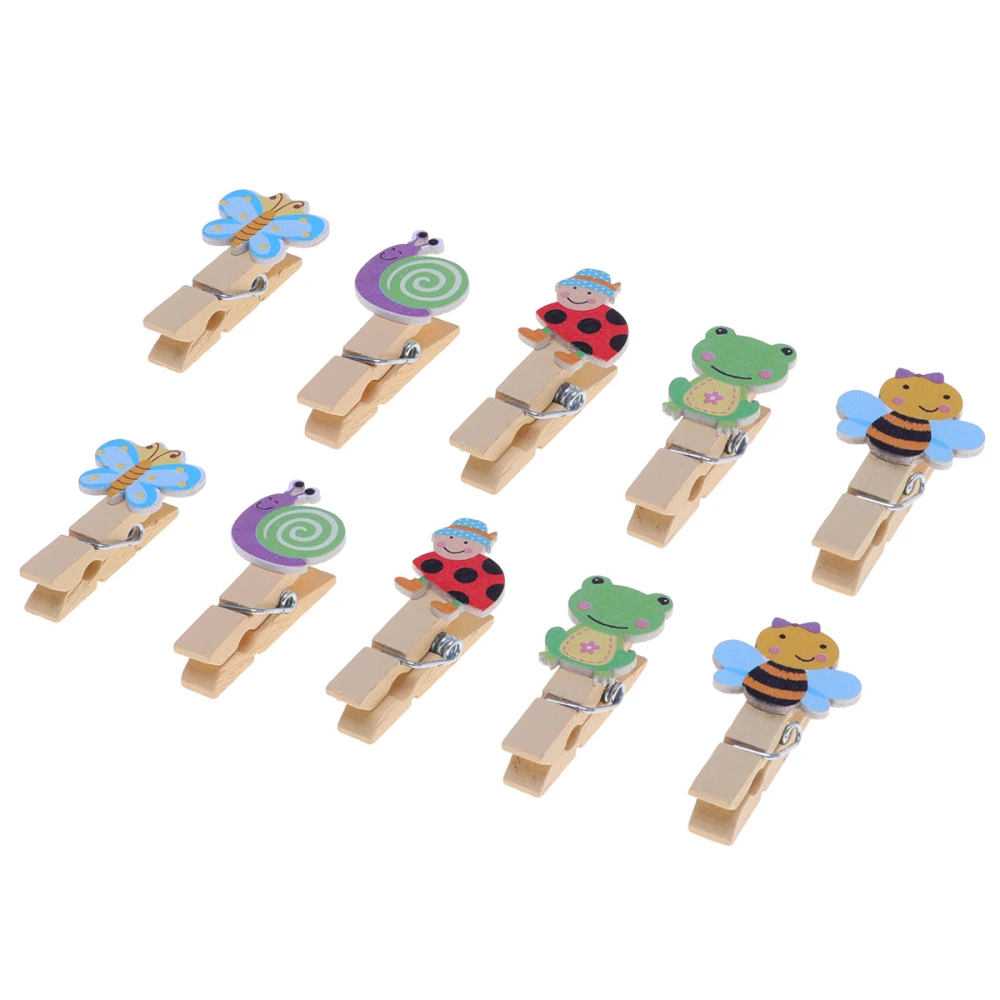 10pcs Cartoon Animal Clips Wooden Photo Clips Adorable Bee Picture Clip