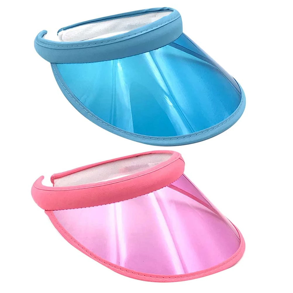 2Pcs Fashion Empty Hat Outdoor Leisure Sun Block Plastic Hat Summer Ultraviolet-proof Adjustable (Pink + Blue)