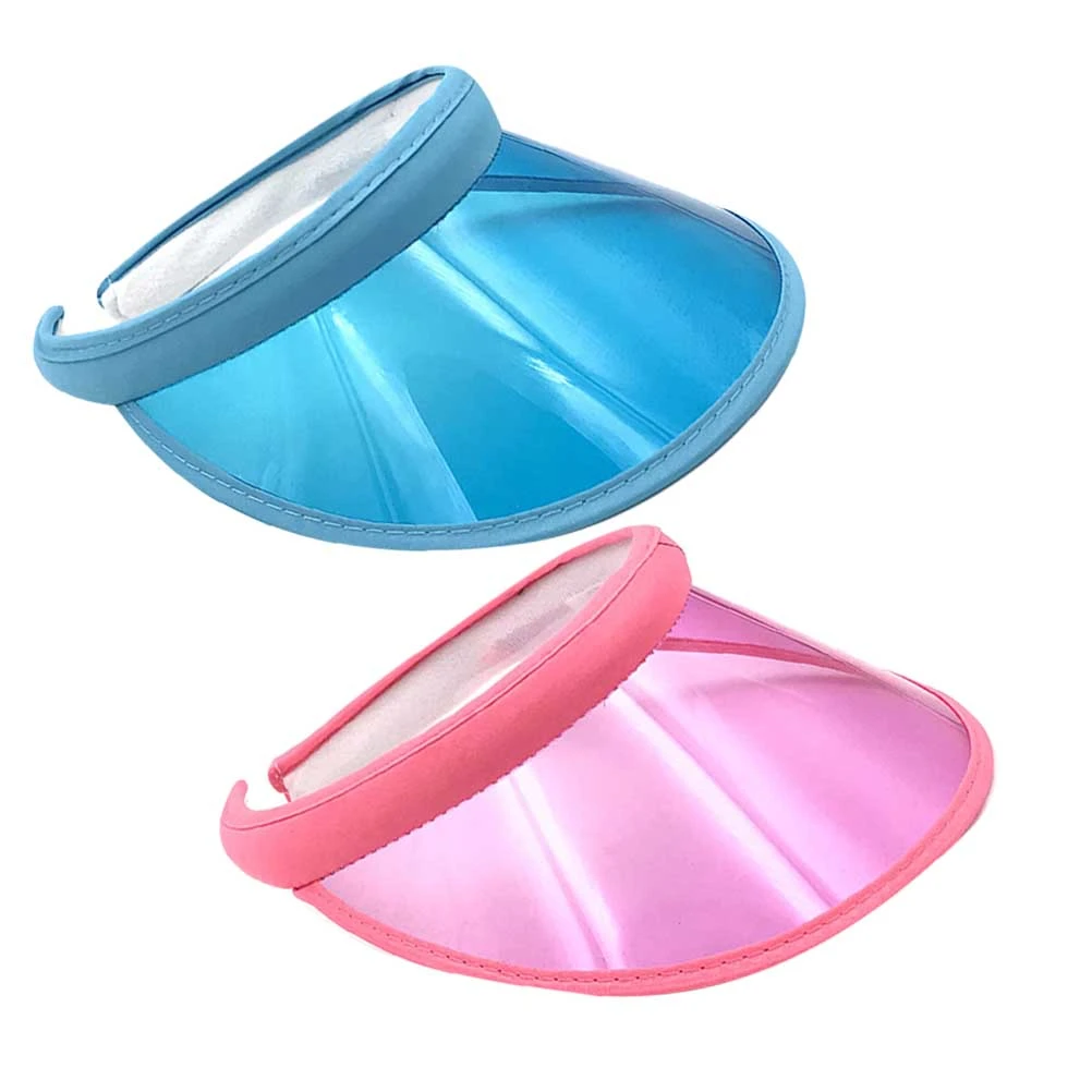 2Pcs Fashion Empty Hat Outdoor Leisure Sun Block Plastic Hat Summer Ultraviolet-proof Adjustable (Pink + Blue)