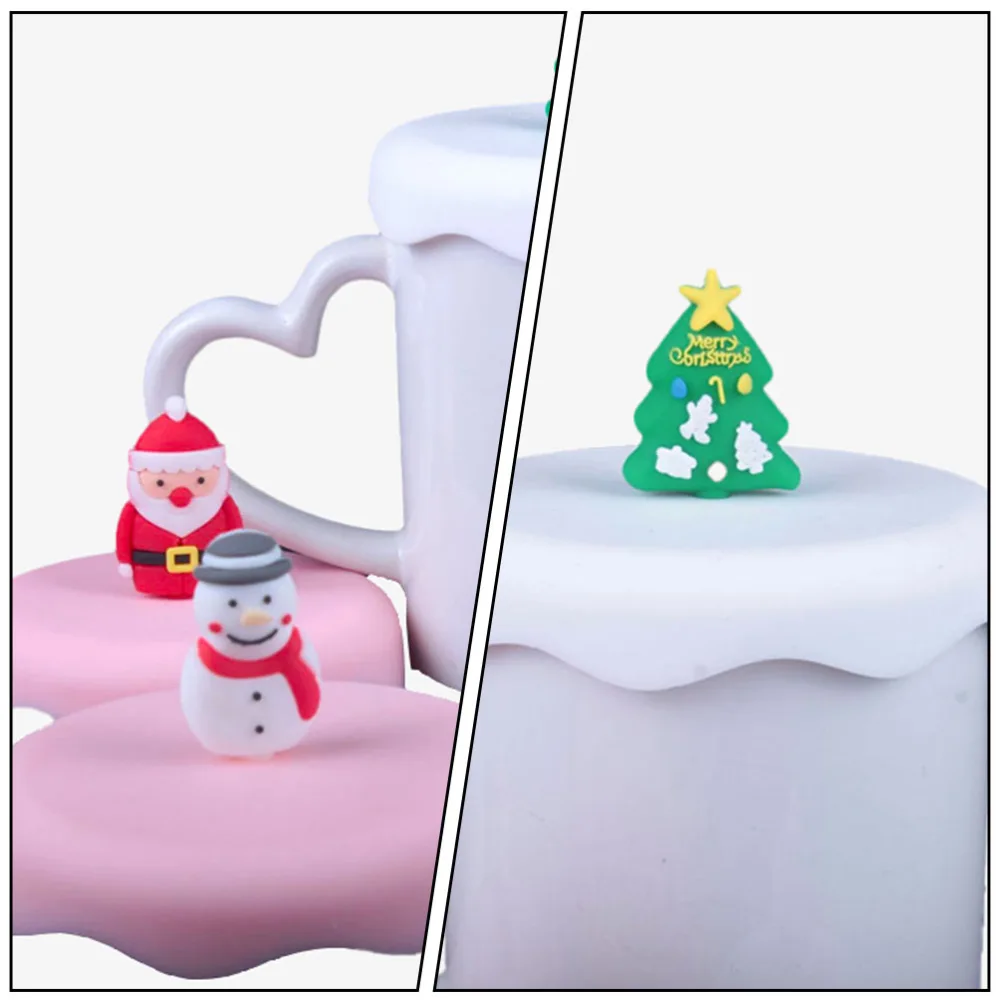 2Pcs Christmas Silicone Mug Lids Leak Proof Cup Covers Adorable Cup Caps