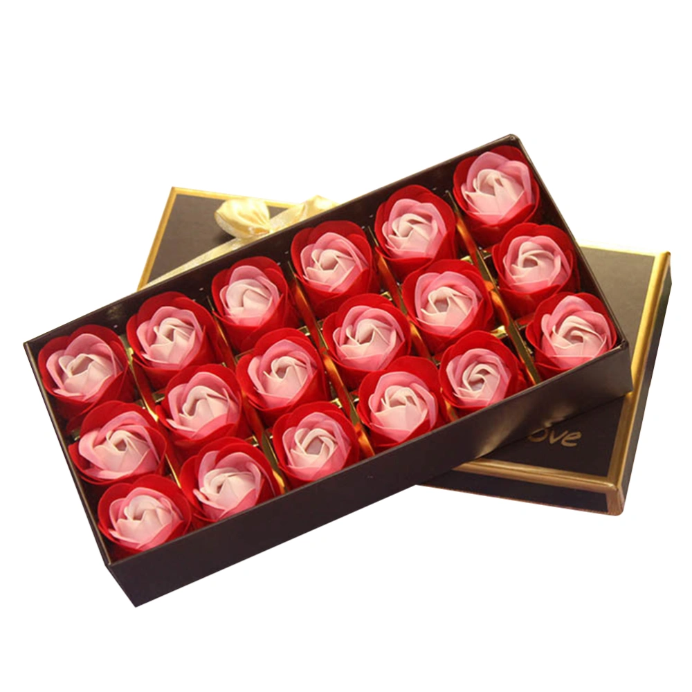 Festival Gift 18Pcs Flora Scented Bath Soap Rose Flowers in Gift Box for Valentine's Day, Mother's Day Anniversary Birthday Gift (Red)