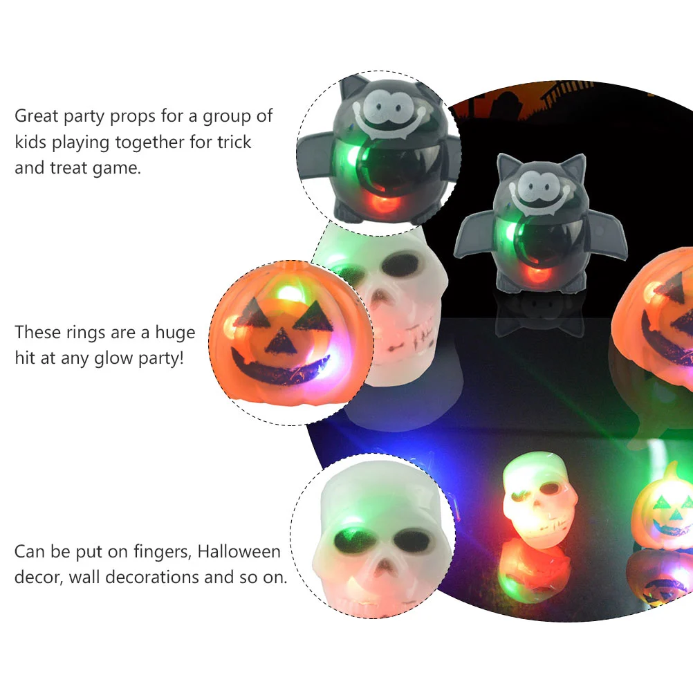 6pcs Halloween Luminous Rings Flashing Rings Pumpkin Skeleton Shaped Rings