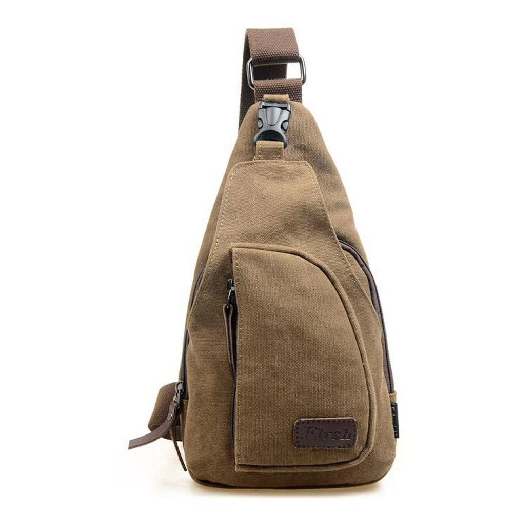 Cool Men's Outdoor Sports Casual Canvas Unbalance Backpack Shoulder Bag Crossbody Sling Chest Bag - Size L (Coffee)