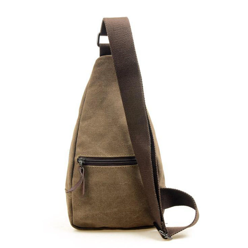 Cool Men's Outdoor Sports Casual Canvas Unbalance Backpack Shoulder Bag Crossbody Sling Chest Bag - Size L (Coffee)