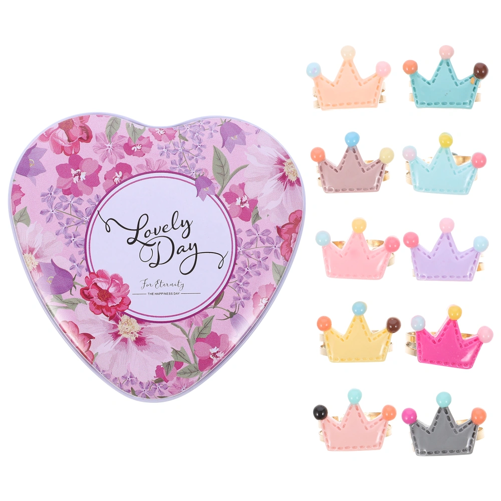 10pcs Kids Rings Set Girls Cartoon Crown Rings Set Dress Up Ring Toy with Box