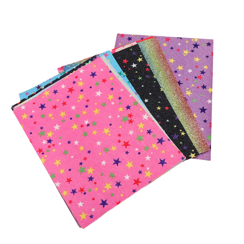 6PCS A5 Leather Fabric Stars Pattern Glitter Powder Fabric Crafts Sewing Material for DIY Handmade Crafts (20x15cm, Black + Blue + Purple + Red + Pink + Beige, 1Pc/Each)