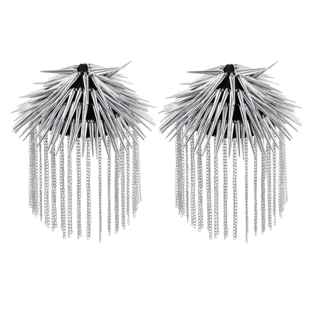 1 Pair Rivet Epaulettes Tassel Shoulder Board Vintage Prince Costume Shoulder Ornament Silver