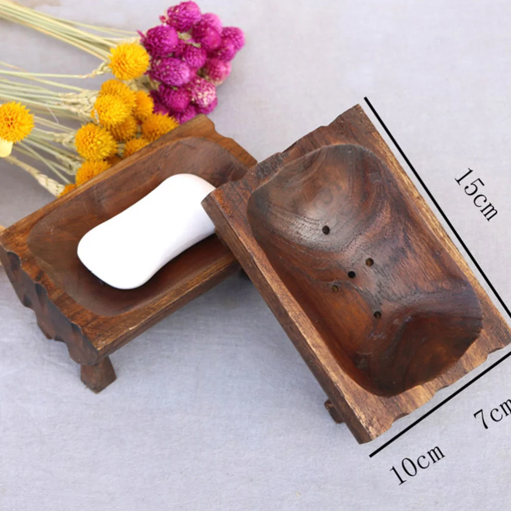 1Pc Creative Personality Soap Box Delicate Retro Handmade Wooden Soap Container Soap Draining Tray