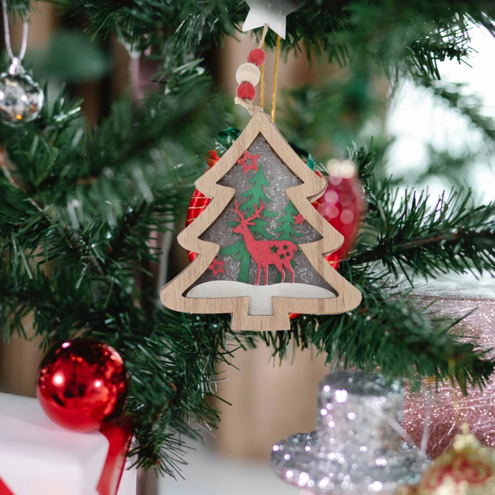 1Pc Christmas Ornament Wooden Pendant with Light Design for Party Decor