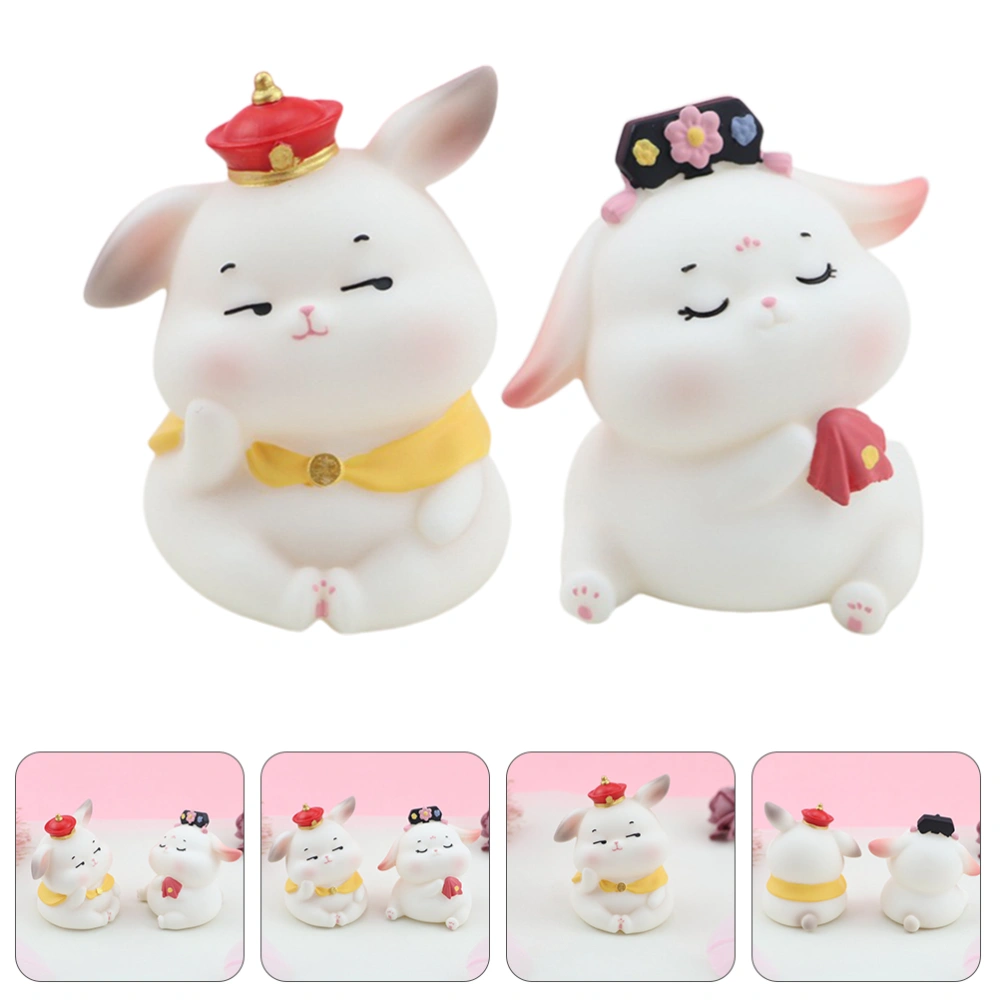 1 Set 2pcs Lovely Rabbit Resin Cake Adornments Easter Doll Cake Ornaments (White)