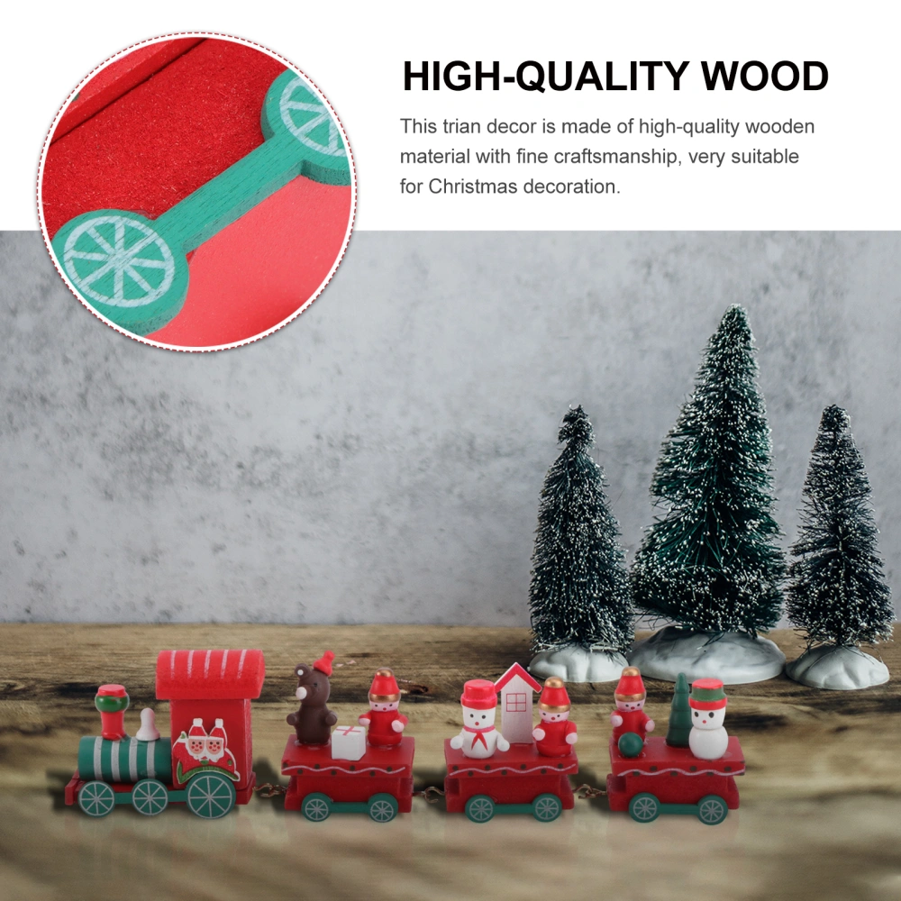 Wood Christmas Train Adornments Table Train Ornaments Cartoon Christmas Themed Train Decorations Shopwindow Ornaments Supplies Kids Christmas Train Toy for Home Party Red