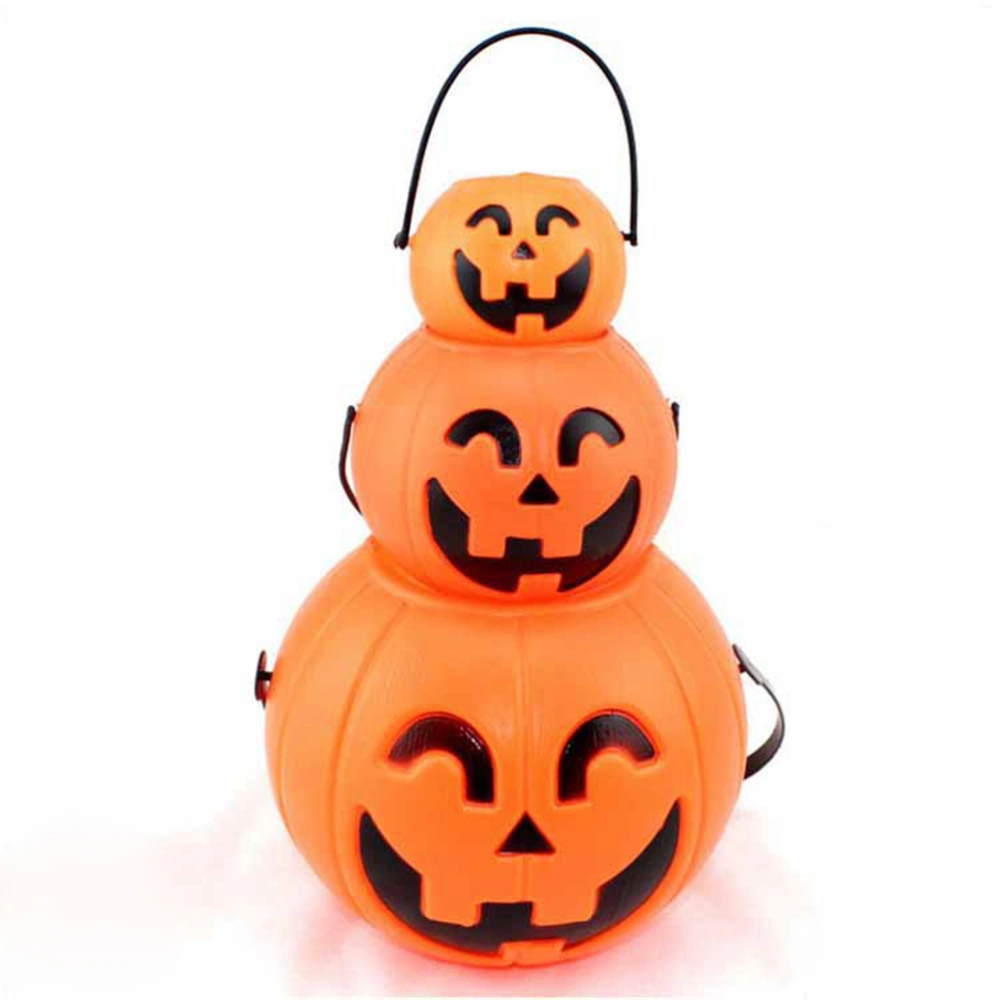 11cm Halloween Portable Pumpkin Bucket Children Pumpkin Candy Pail Holder with 1 LED Light