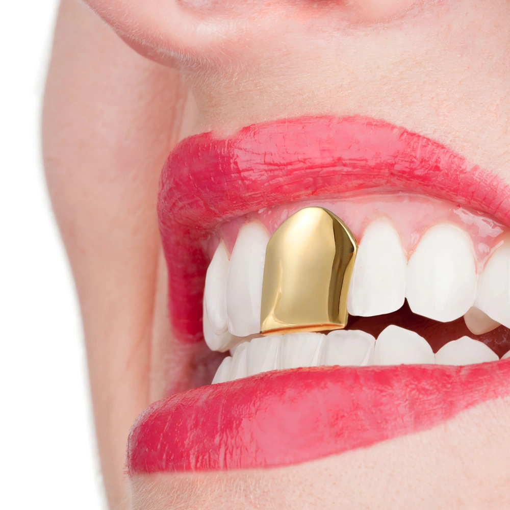 Unisex Trendy Solid 14k Gold Plated Small Single Tooth Hip Hop Teeth Grill (Gold)