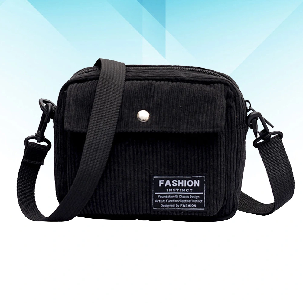 Fashion Stripe Corduroy Crossbody Bag Stylish Simple Shoulder Bag Crossbody Bag (Black)