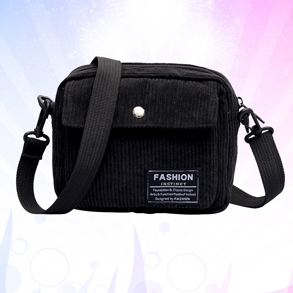 Fashion Stripe Corduroy Crossbody Bag Stylish Simple Shoulder Bag Crossbody Bag (Black)