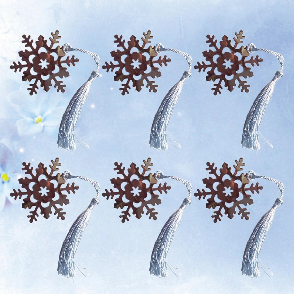 6Pcs Metal Snowflake Shaped Tassels Bookmark Chinese Style Bookmark Classic Snow Bookmark